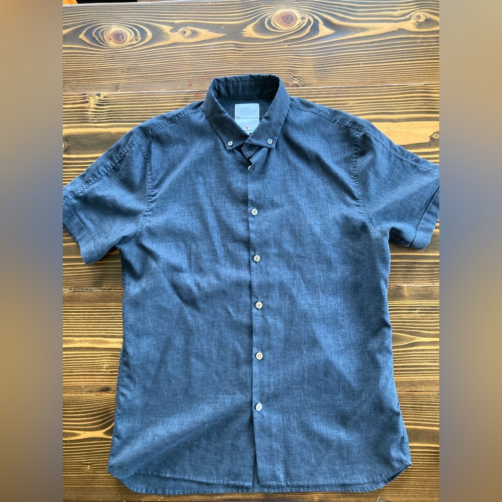Re-made Men's button up shirt. Short sleeve